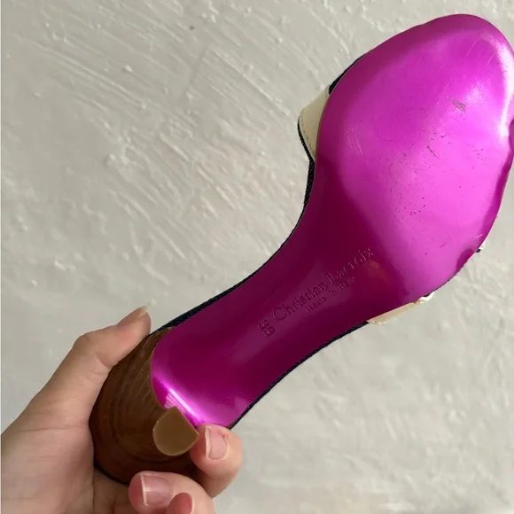 Christian Lacroix Black and White Polka Dot Kitten Heel Mules - Picture 3 of 9